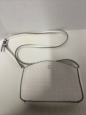 Anne Klein White Crossbody with Geometric Print and Black Trim